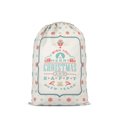 Kerstmis Gedrukte Santa Canvas Drawstring Gift Bags met Polyesterkoord